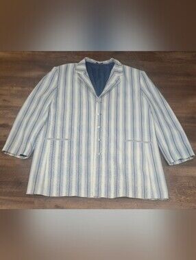Men's Striped Button-Front Jacket in Light Blue and White